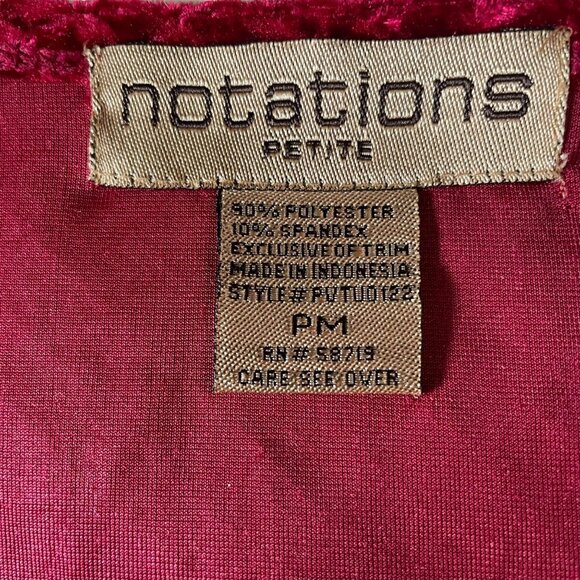VTG Notations Petite M Red Velvet Festival Top Holiday Party Luxe Sparkle Trim - Picture 2 of 10